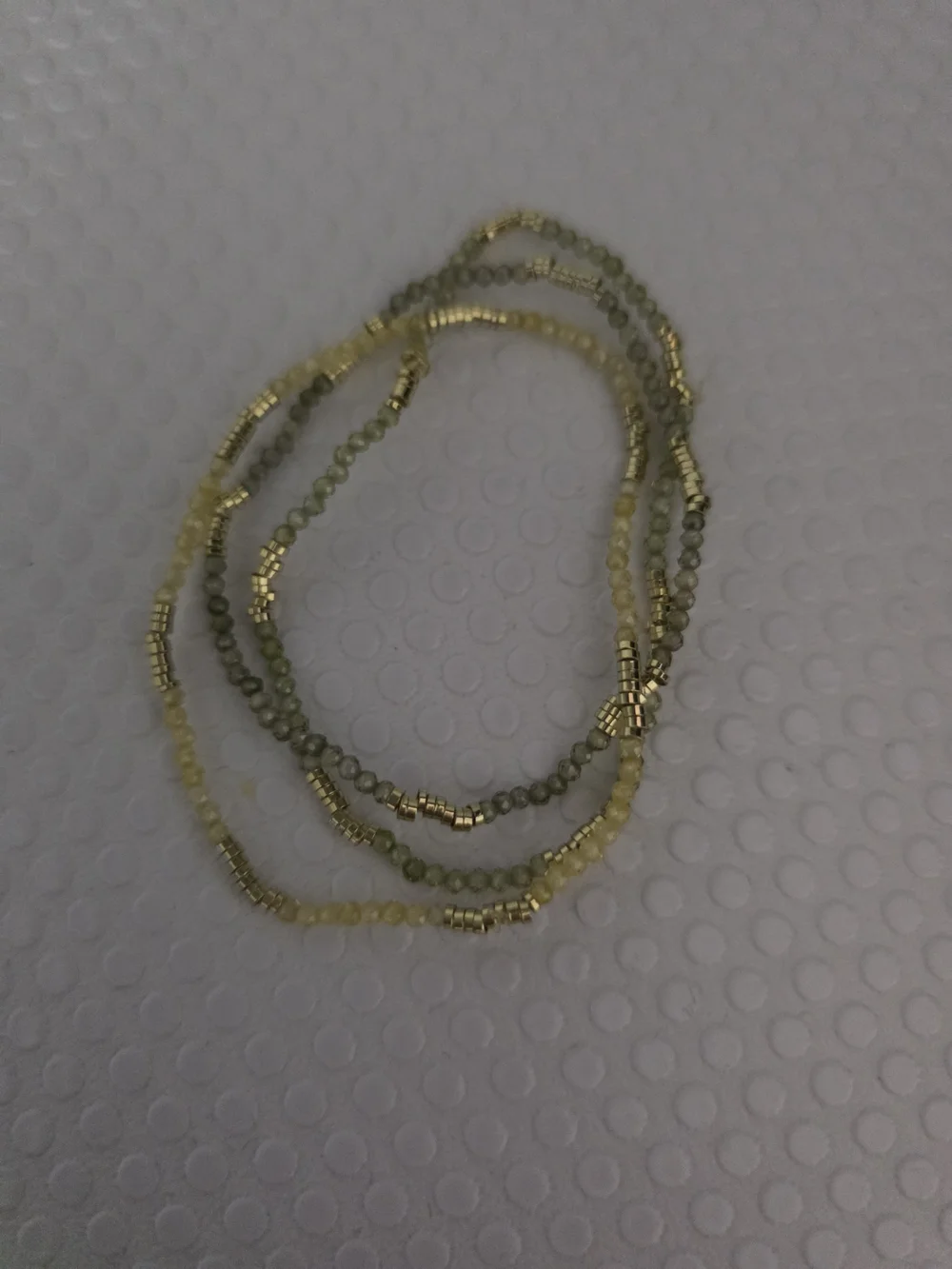 Delicate Gold Beaded Multi-Strand Bracelet with Green and Pale Yellow Beads